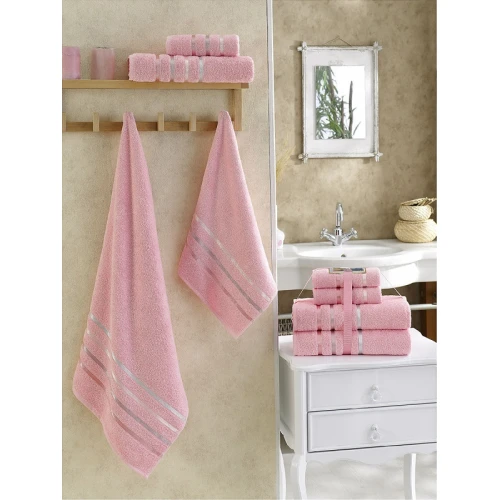 Komplet 4-Ręczników Frotte Różowy 2x50x80+2x70x140