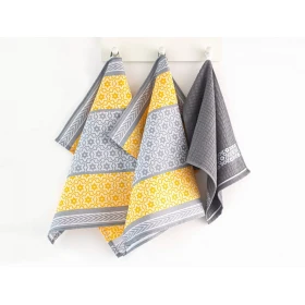 Komplet ścierek bawełna 2x50x70 + ręcznik 30x50  Marsala żółty