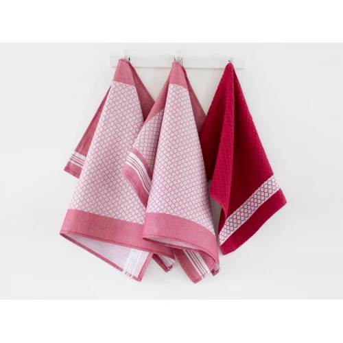 Komplet ścierek bawełna 2x50x70 + ręcznik 30x50 Maroko bordo 8463/2 