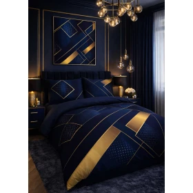 Luksusowa Pościel 140x200 cm Granatowa Glamour Perkal+Satyna TM-30